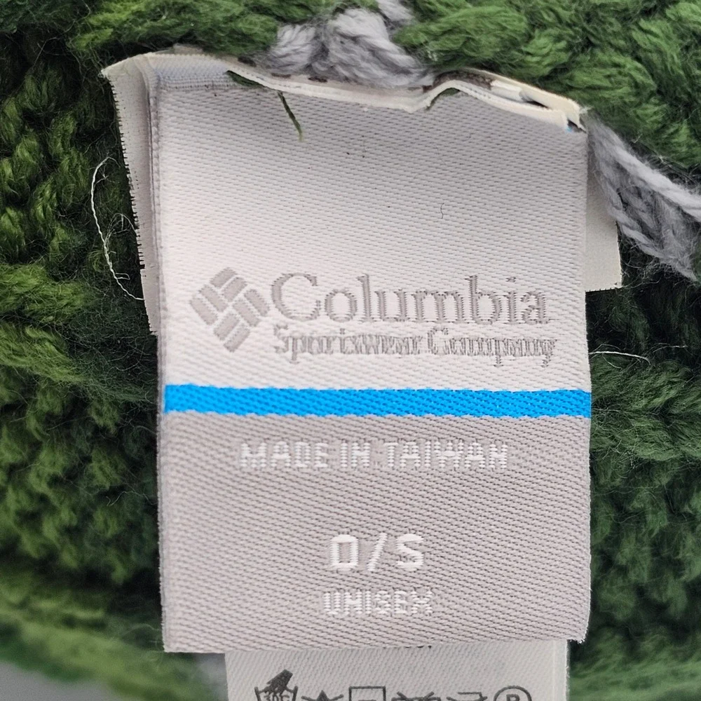 Columbia In-Bounds Beanie‎ Green Grey Stripe Fleece Lined Knit Winter Hat Unisex